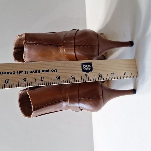 Minelli Brown Leather Made in Brazil Preppy Pointed Toe Heeled Boots Size 37=7US - Picture 7 of 12